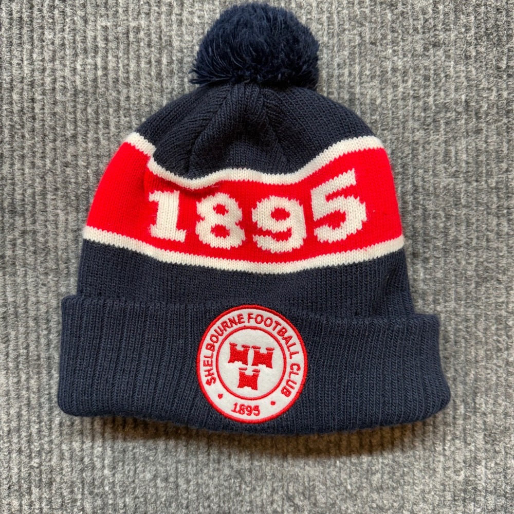 Shelbourne FC 1895 Beanie Hat Navy Red White Pom Knit Football Soccer Cap
